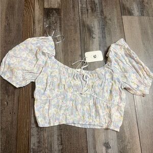 Elodie Floral Puff Sleeve Crop Top - Size XL